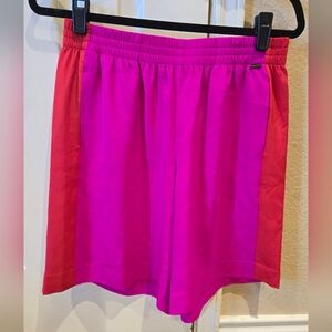 NWT $395 St. John Zinnia Pink Tikka Red Silk Bermuda Shorts Small